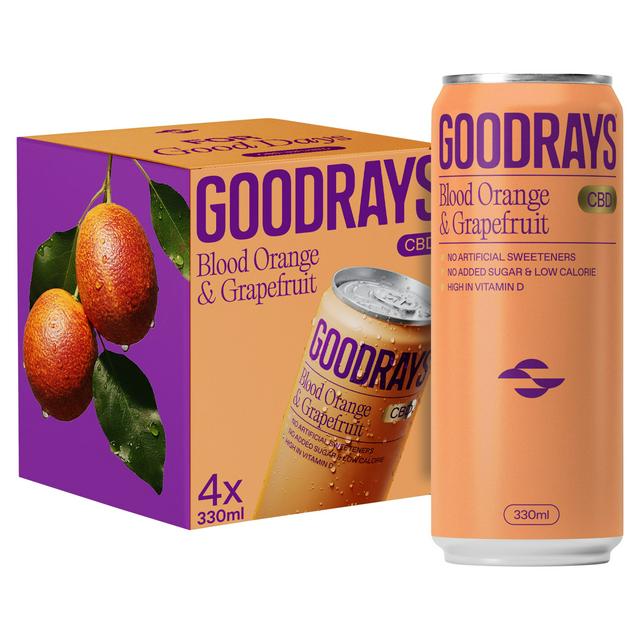 Goodrays 4 x 330ml Blood Orange & Grapefruit CBD Cans - gallery image 1