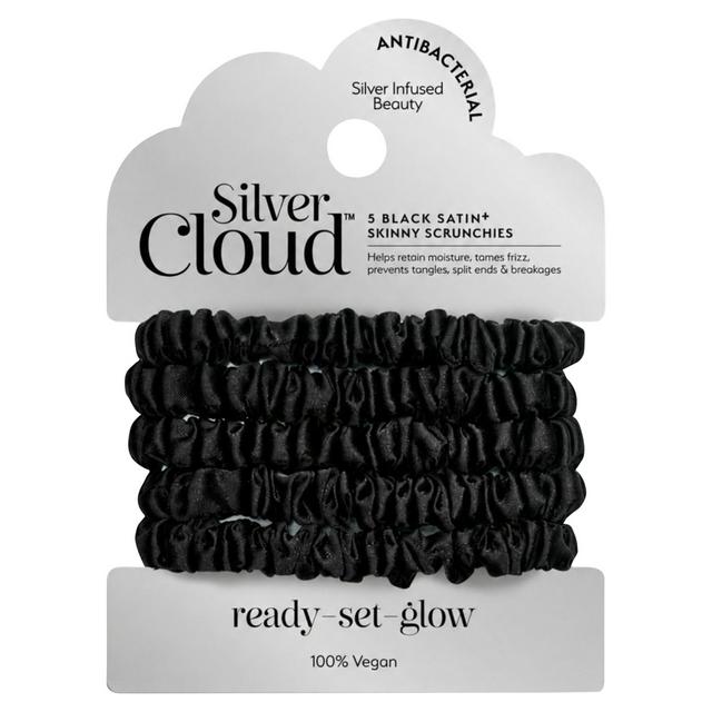 Silver Cloud Skinny Scrunchies 5 x Black Satin+ - gallery image 1