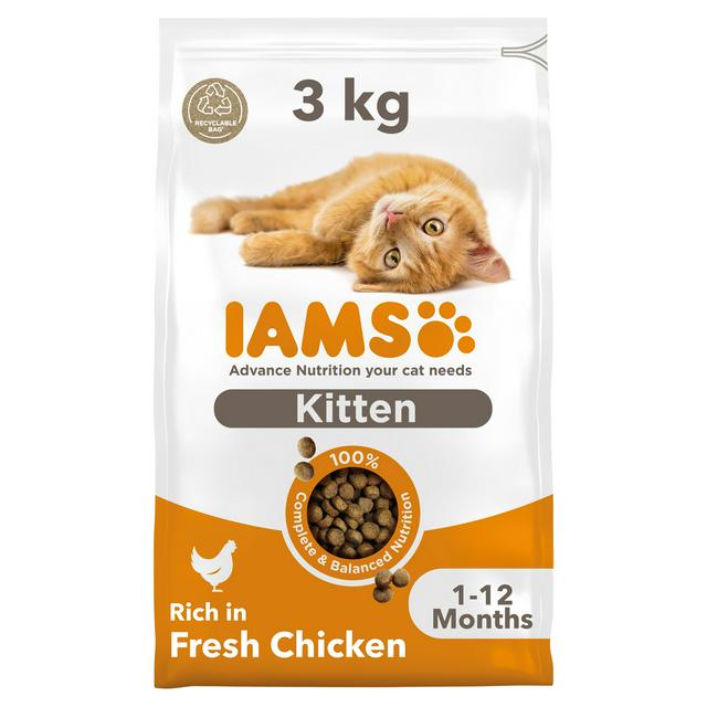 IAMS 3kg Rich in Fresh Chicken Kitten 1 to 12 Months Dry Cat Food - gallery image 1