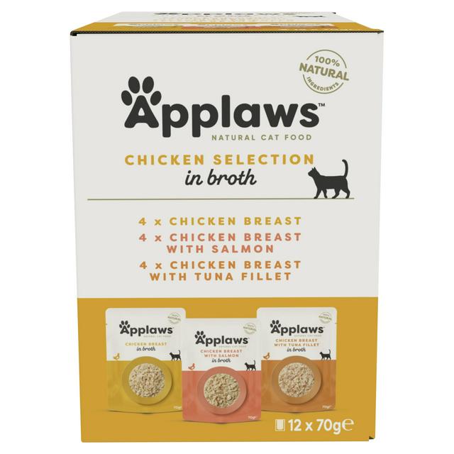 Applaws 12 x 70g Natural Chicken Selection In Broth Pouches Wet Cat Food - gallery image 1
