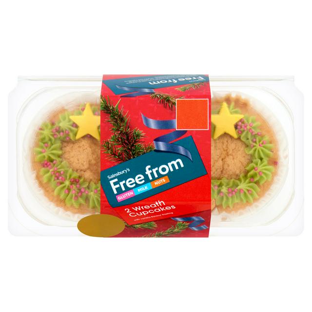 Sainsbury's Free From 2 x Vanilla Flavour Frosting Wreath Cupcakes - gallery image 1