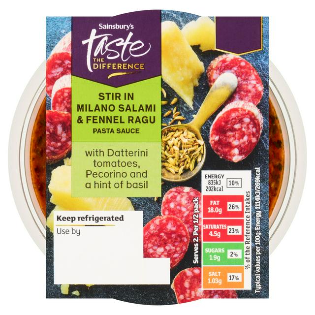 Sainsbury's 150g Stir In Salami & Fennel Pasta Sauce, Taste the Difference - gallery image 1