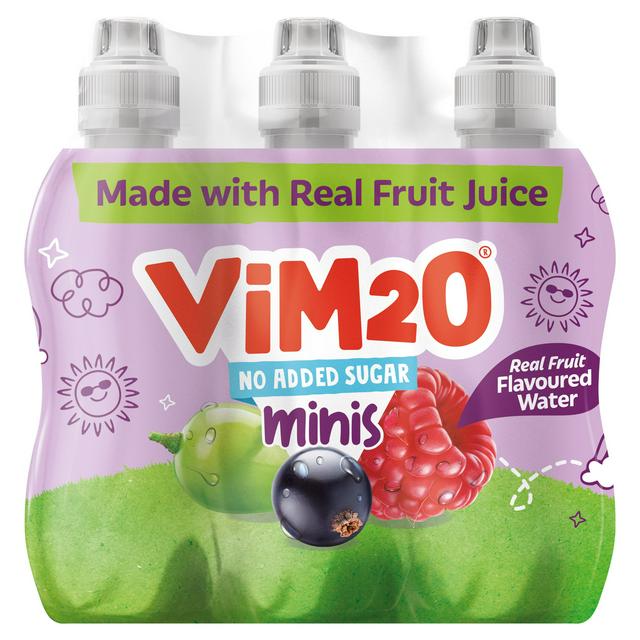 Vim2o Minis 6 x 250ml Blackcurrant, Raspberry & Grape Flavoured Water Kids Drinks - gallery image 1