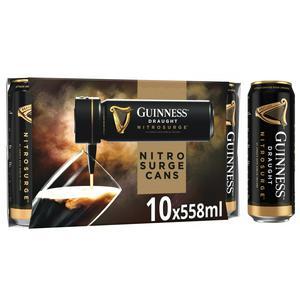 Guinness 10 x 558ml 4.1% Vol Nitrosurge Stout Beer Cans (For Use with Nitrosurge Device)