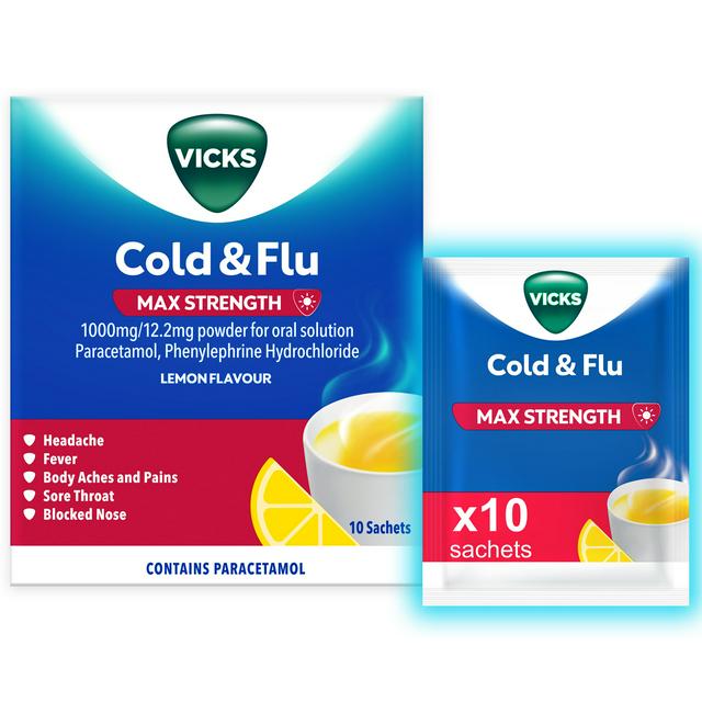 Vicks Cold & Flu Max Strength 10 x 5 in 1 Cold Symptom Relief Hot Drink - gallery image 1