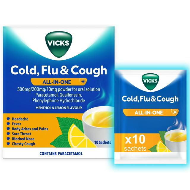 Vicks 10 x Cold, Flu & Cough 6 in 1 Cold Symptom Relief All In One Hot Drink - gallery image 1