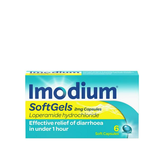 Imodium 6 x 2mg Soft Gels Loperamide Effective Diarrhea Relief Capsules - gallery image 1
