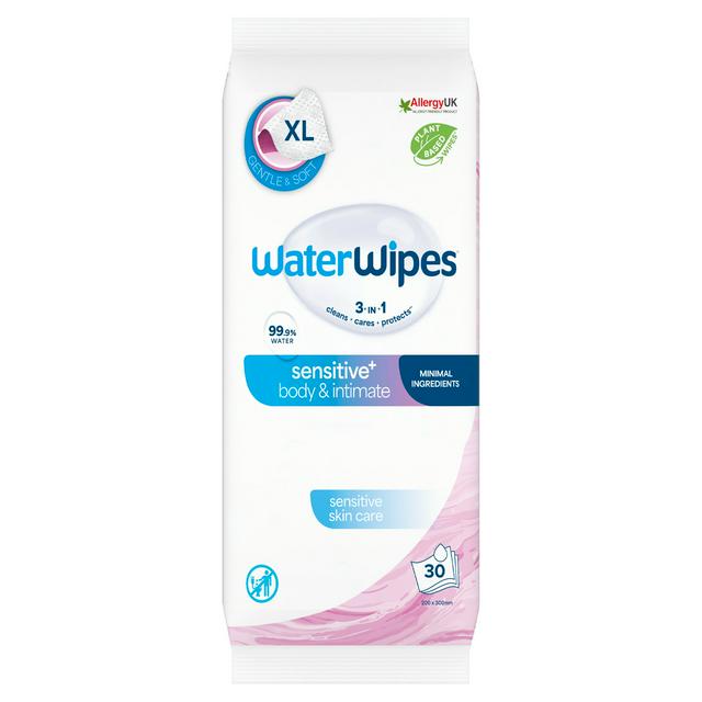 WaterWipes 30 x Sensitive+ Body & Intimate Cleansing Fragrance Free Wipes - gallery image 1