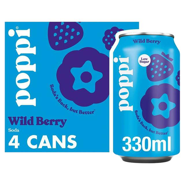Poppi 4 x 330ml Wild Berry Soda Cans - gallery image 1