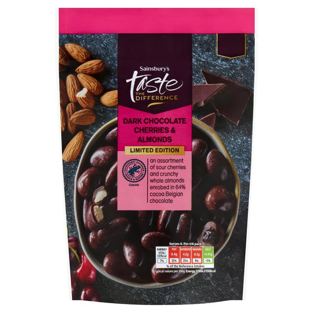 Sainsbury's 150g Dark Chocolate Cherries & Almonds, Taste the Difference, Limited Edition - gallery image 1
