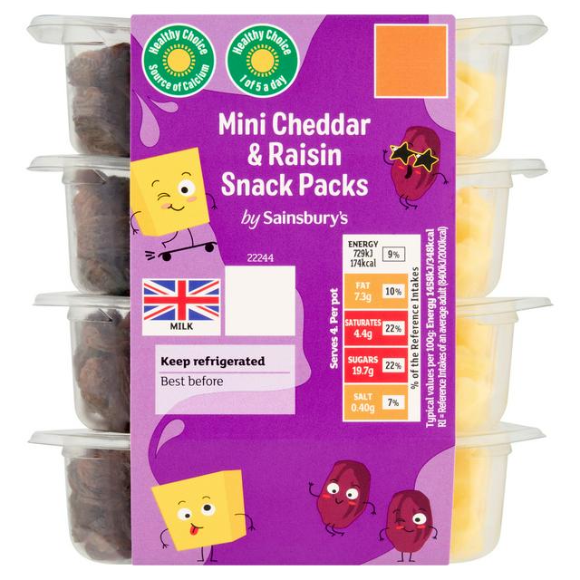 Sainsbury's 4 x 50g Mini Cheddar & Raisin Snack Packs - gallery image 1