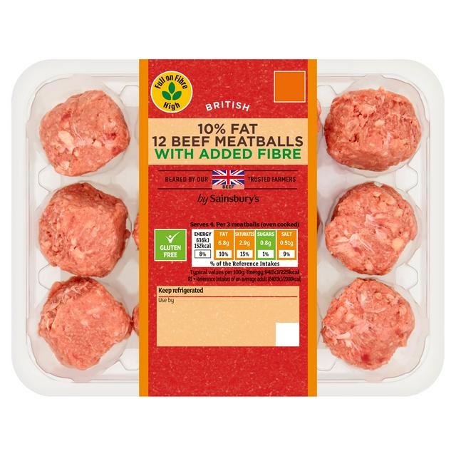 Sainsbury's 360g 10% Fat High Fibre Beef Meatballs - gallery image 1