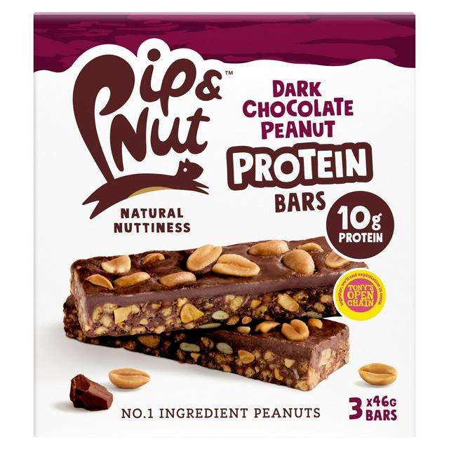 Pip & Nut 3 x 46g Dark Chocolate Peanut Protein Bars - gallery image 1