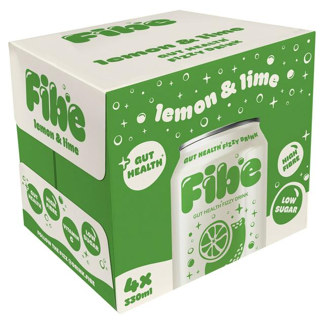 Fibe 4 x 330ml Lemon & Lime Gut Health Fizzy Drink - gallery image 1
