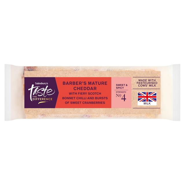Sainsbury's 200g Barber's Mature Cheddar Cheese with Scotch Bonnet Chilli & Cranberries, Taste the Difference - gallery image 1