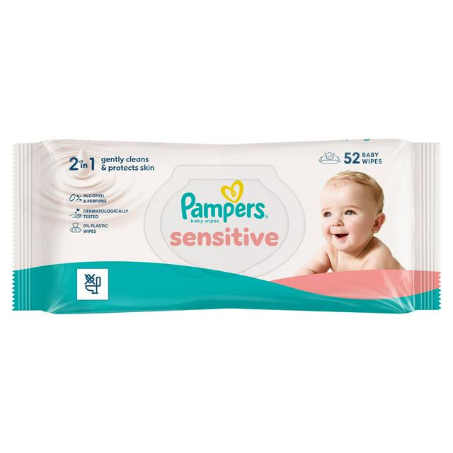Pampers Sensitive 52 x Plastic Free Baby Wet Wipes - gallery image 1