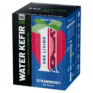 One Living 4 x 250ml Strawberry with Rhubarb Water Kefir