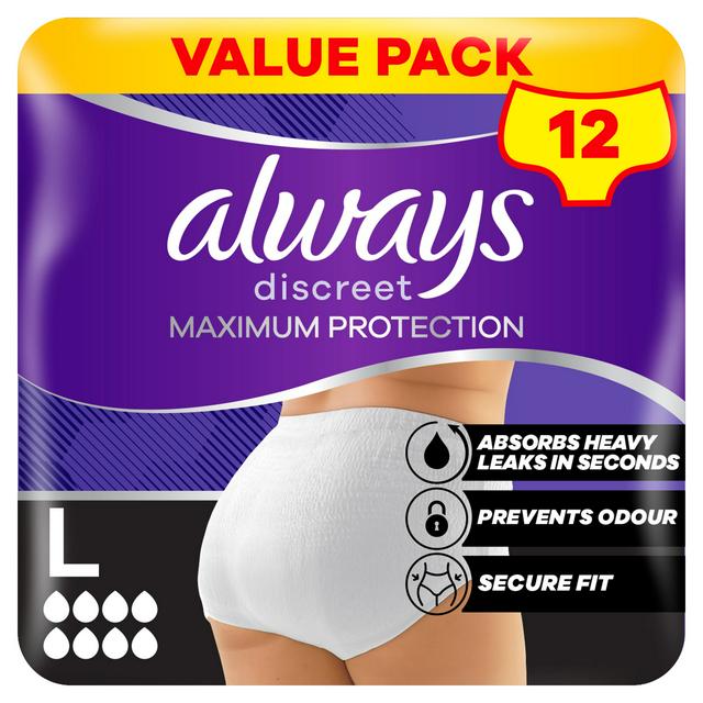 Always Discreet 12 x Maximum Protection 8 Drops Size L Incontinence Pant - gallery image 1