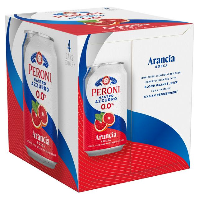 Peroni Nastro Azzurro 4 x 330ml Arancia Rossa 0.0% Alcohol Free Beer Cans - gallery image 1