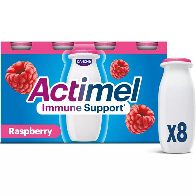 Actimel 8 x 100g Raspberry Immune Support Yoghurt Drink - gallery image 1