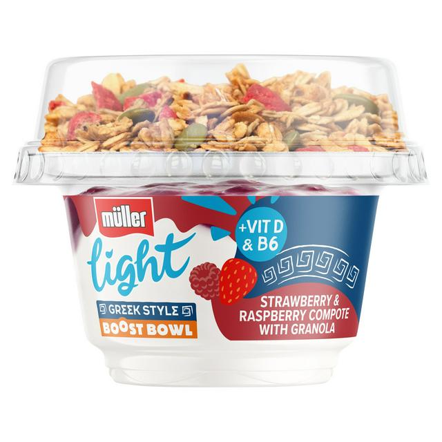Müller Light 170g Low Fat Greek Style Yogurt Strawberry & Raspberry Compote with Granola - gallery image 1