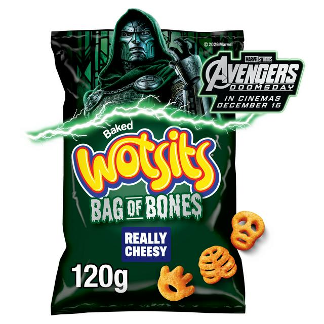 Walkers Wotsits 120g Bag of Bones Cheese Corn Puffs Sharing Snacks - gallery image 1