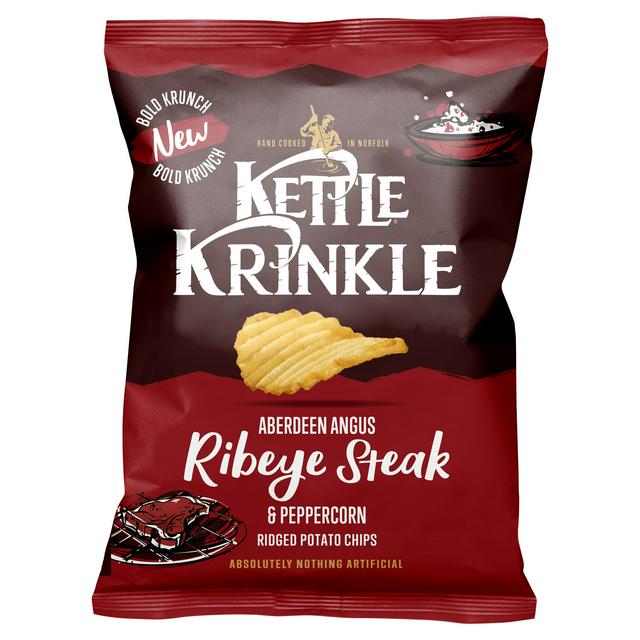 Kettle Krinkle 130g Aberdeen Angus Ribeye Steak & Peppercorn Ridged Potato Chips - gallery image 1