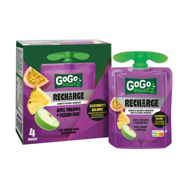GoGo Squeez 4 x 90g Recharge Apple, Pineapple & Passion Fruit Smoothie Snack Pouch - gallery image 1