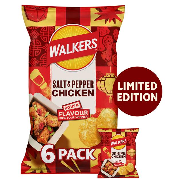 Walkers 6 x 25g Salt & Pepper Chicken Multipack Crisps, Limited Edition - gallery image 1
