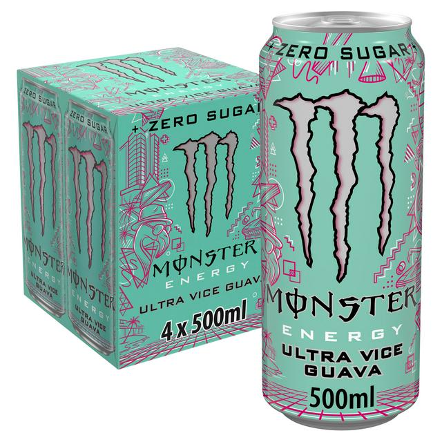 Monster Energy Ultra 4 x 500ml Vice Guava Zero Sugar Drink Cans - gallery image 1