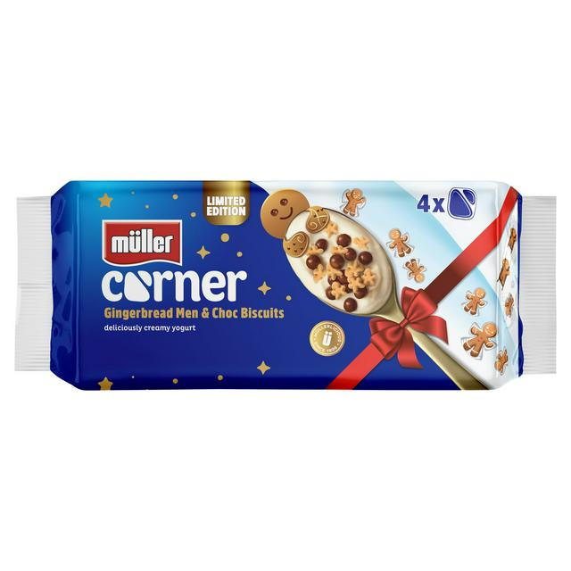 Müller Corner 4 x Gingerbread Men & Chocolate Biscuits Yogurts, Limited Edition 124g - gallery image 1
