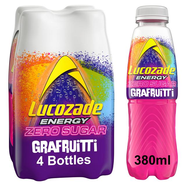 Lucozade Energy 4 x 380ml Zero Sugar Grafruitti Energy Drink - gallery image 1
