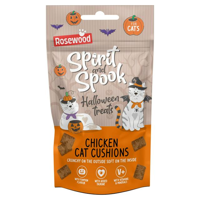 Rosewood Spirit & Spook 60g Pumpkin Flavoured Chicken Cat Cushions Halloween Cats Treats - gallery image 1