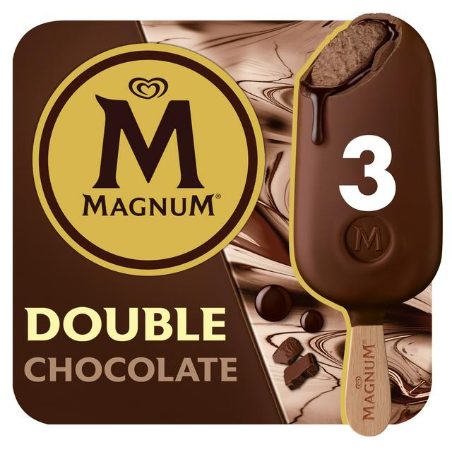 Magnum 3 x 85ml Double Chocolate Ice Cream Sticks - gallery image 1