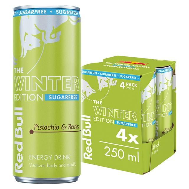 Red Bull 4 x 250ml Sugarfree Pistachio & Berries Energy Drink, Winter Edition - gallery image 1