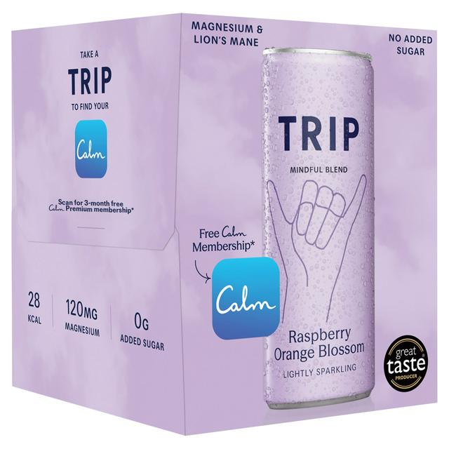 TRIP 4 x 250ml Raspberry Orange Blossom Sparkling Drink Cans - gallery image 1