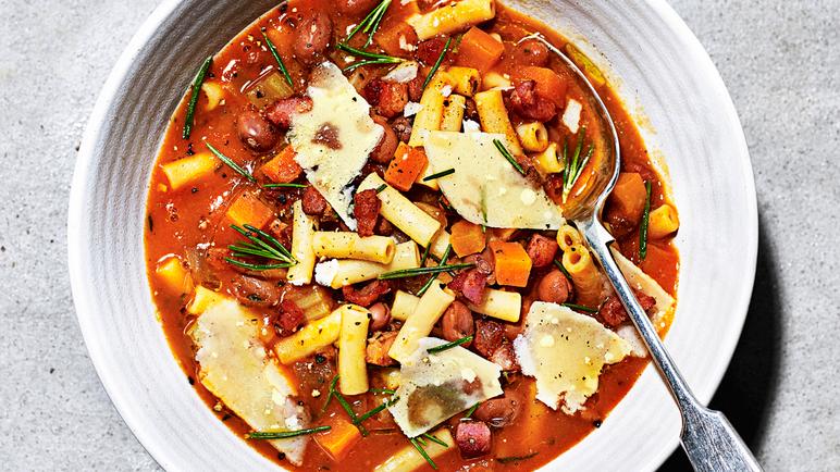 One-Pot Pasta Stew with Borlotti Beans and Pancetta Recipe