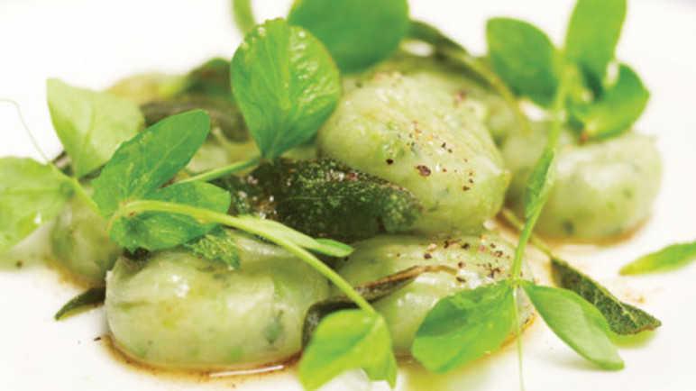 Pea and potato gnocchi with toasted sage